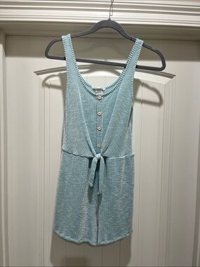 Caution To The Wind Light Aqua Ribbed Tie-Waist Swim Coverup Romper